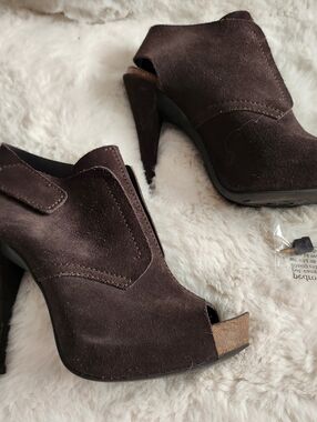 Pedro Garcia Dark Brown Suede Peep-Toe Booties